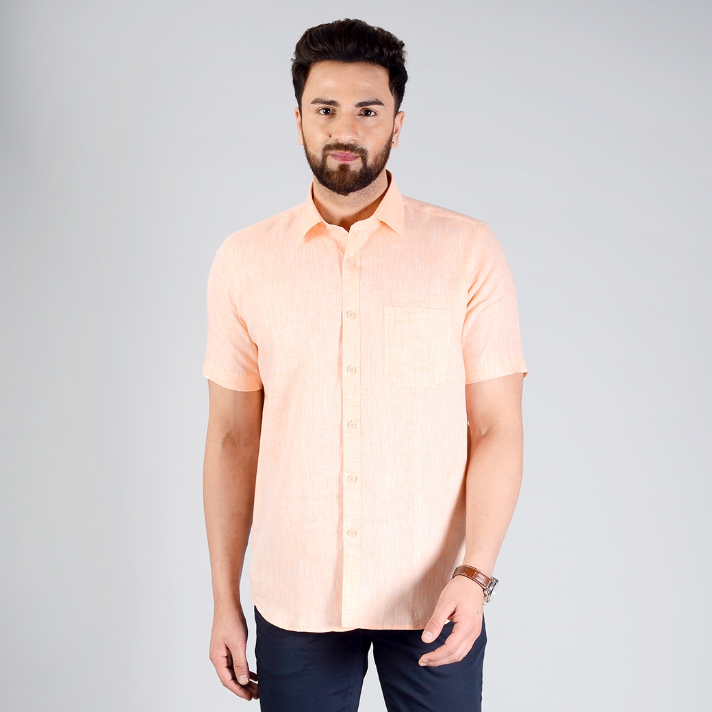 JadeBlue | Orange Textured Formal Shirts (JBR736/1,L.ORANGE SELF)