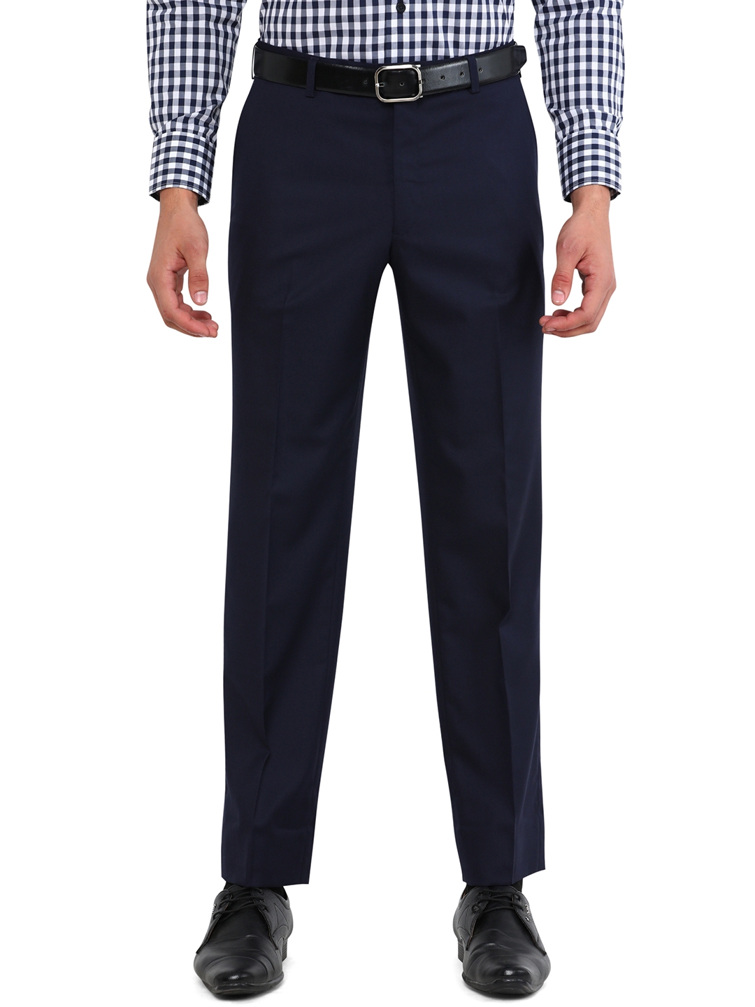JadeBlue | Navy Blue Solid Classic Fit Formal Trouser | JadeBlue