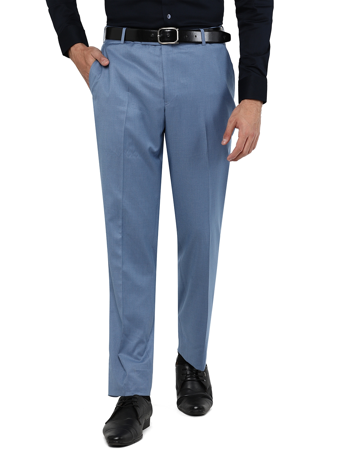 JadeBlue | Light Blue Solid Classic Fit Formal Trouser | JadeBlue