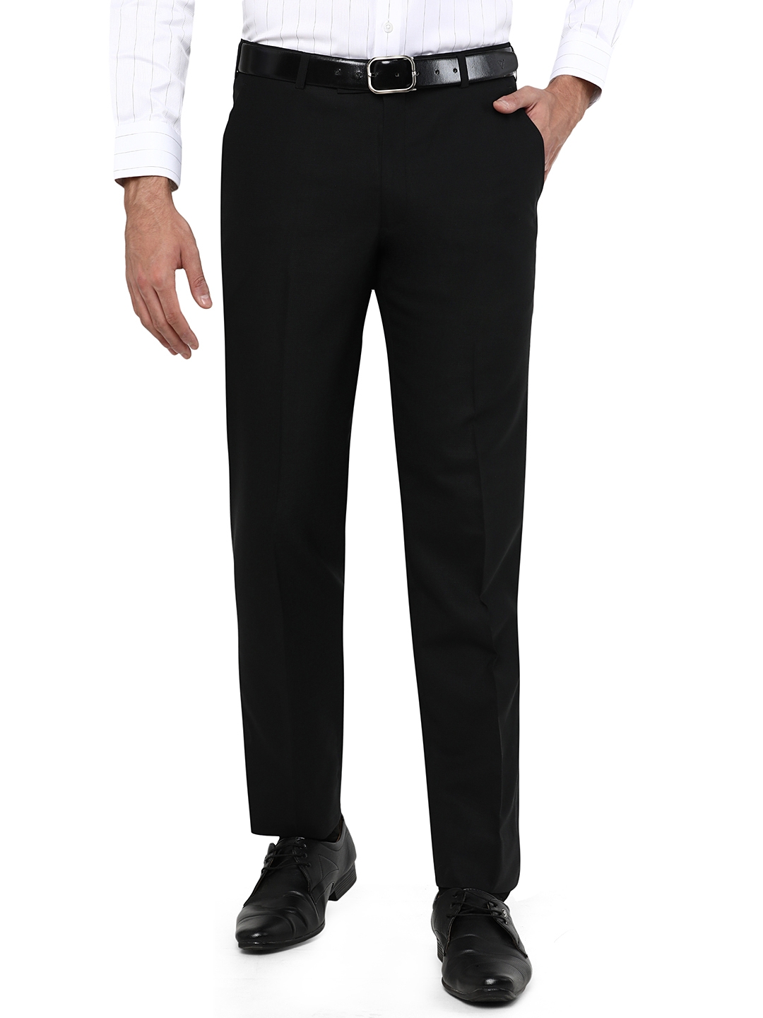 JadeBlue | Black Solid Slim Fit Formal Trouser | JadeBlue