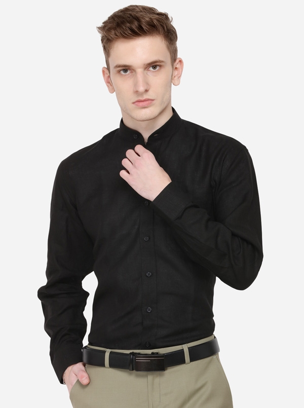 JadeBlue | Black Solid Formal Shirts (NOS JB BLK LINEN CHI F/S)