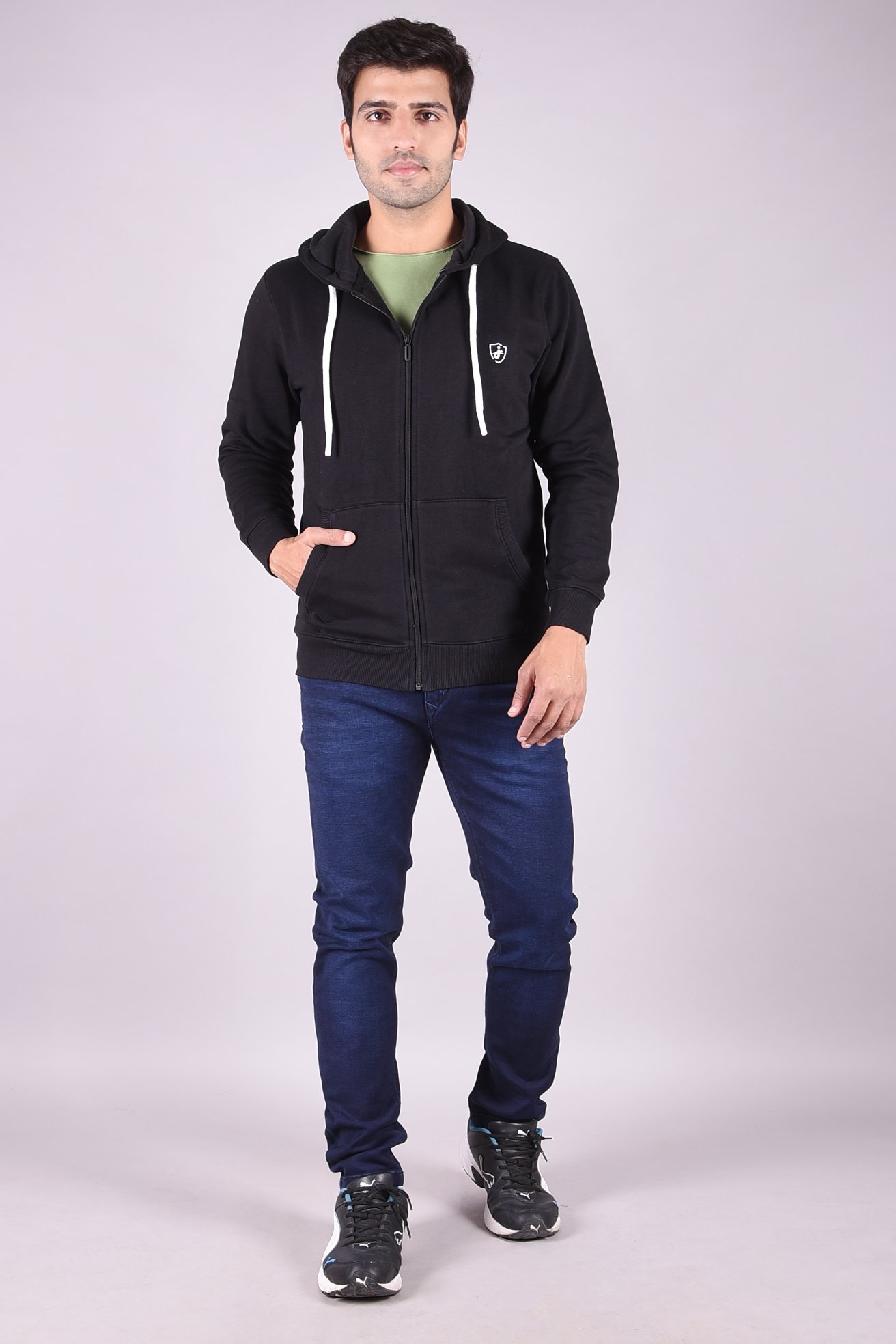 JAGURO | Stylish Men's Cotton Zipper Black Hoody Jacket .