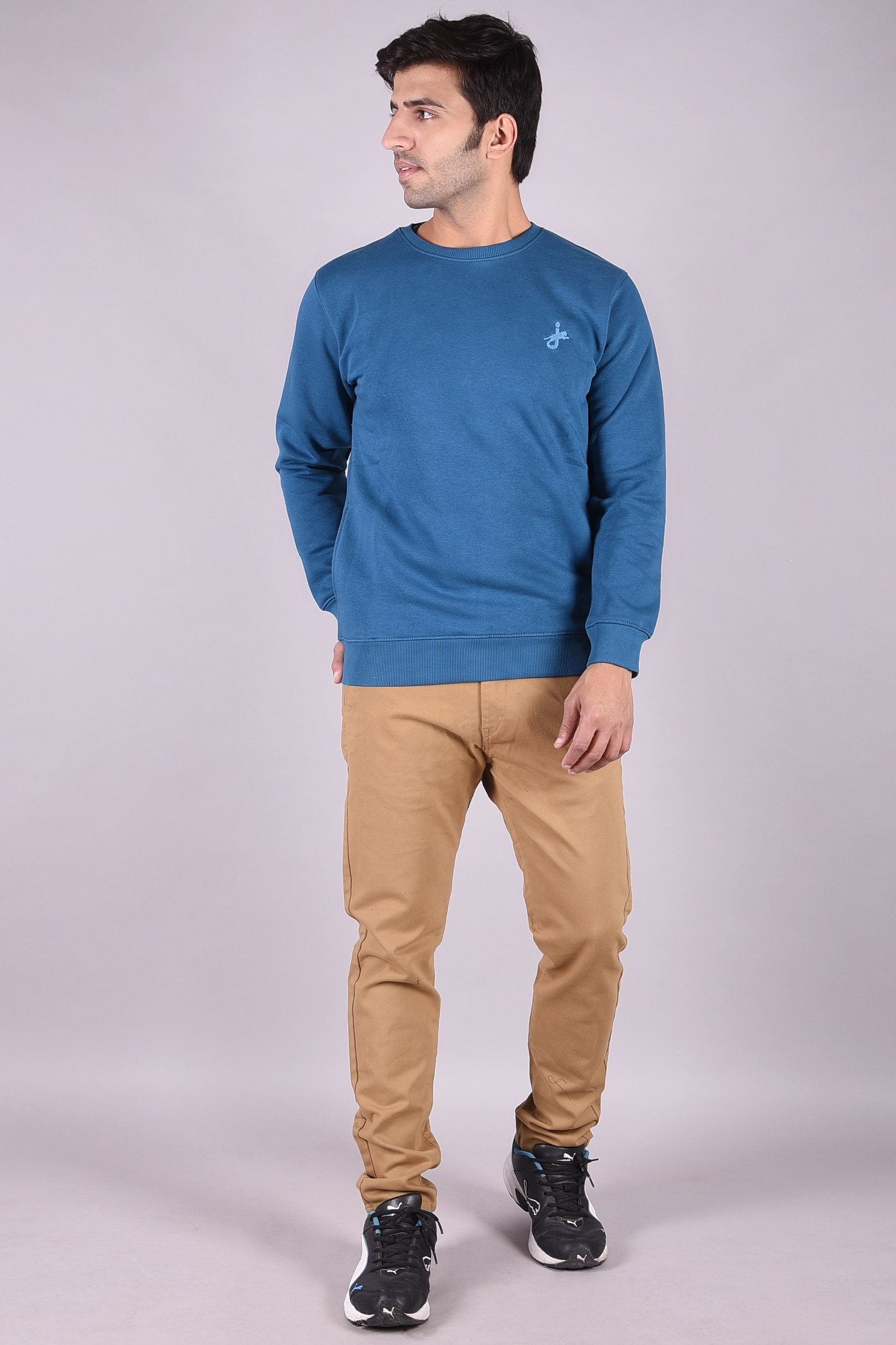 JAGURO | Trendy Men's Cotton Teal Blue SweatShirt