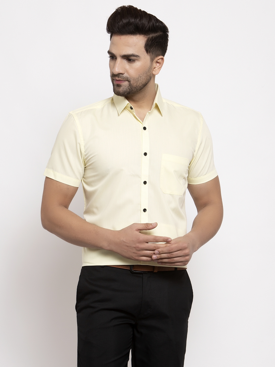 Jainish | Jainish Men's Cotton Half Sleeves Solid Formal Shirts