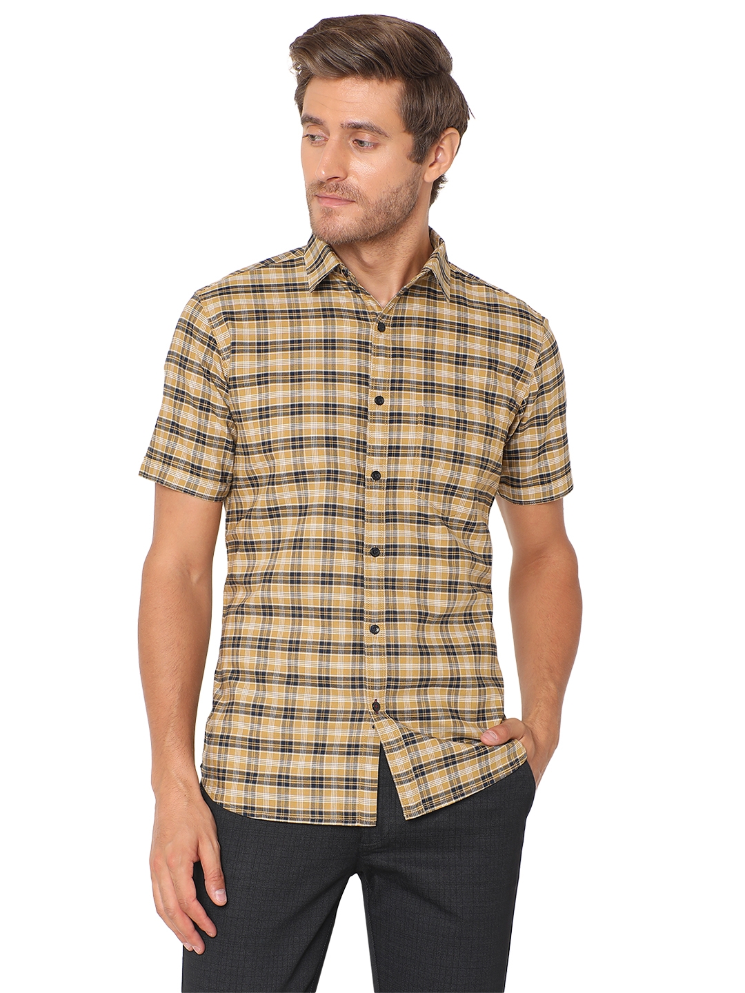 JadeBlue Sport | Harvest Gold Checked Casual Shirts (JBS-CH-881 HARVEST GOLD)