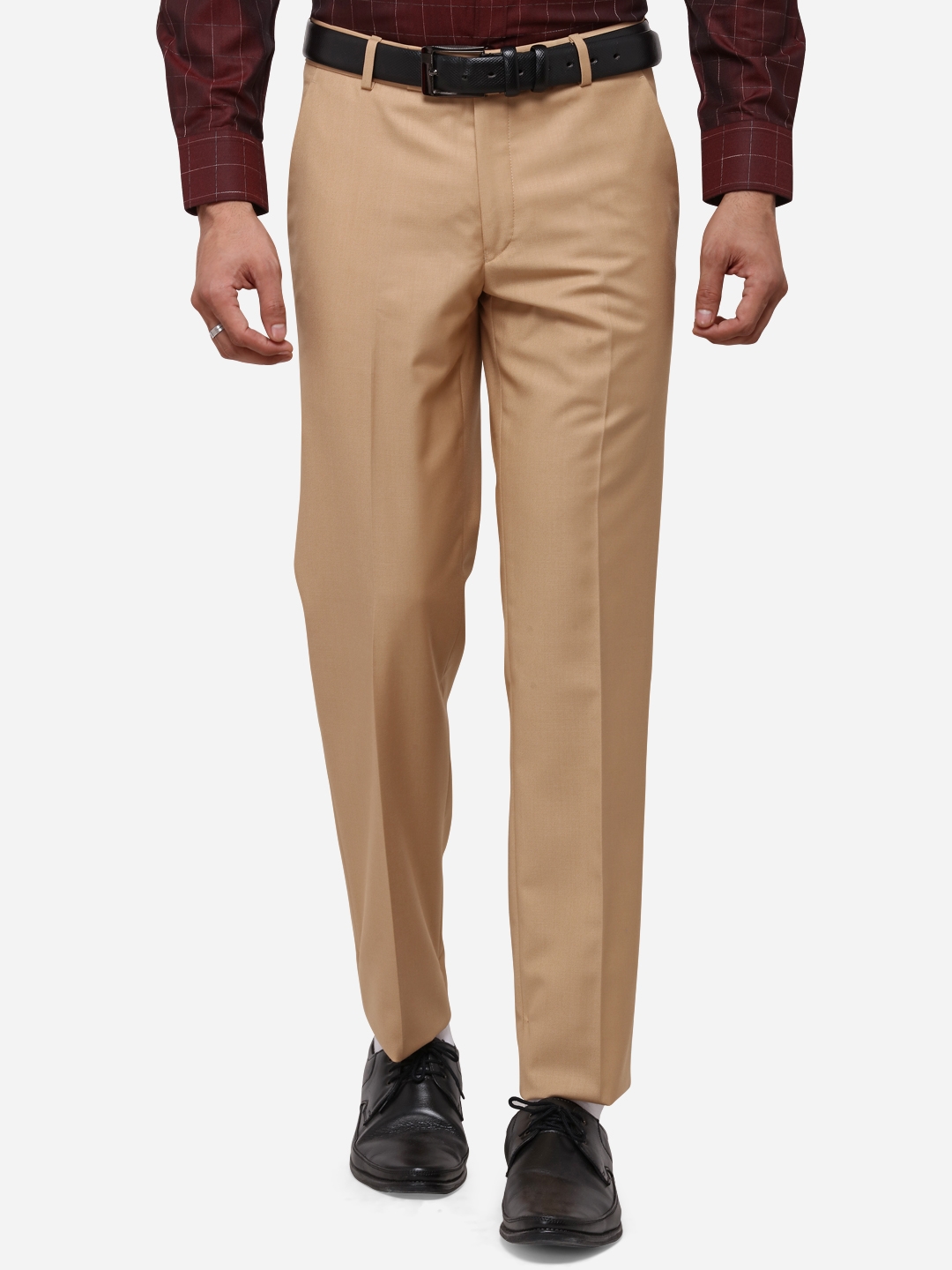 JB Studio | Brown Solid Formal Trousers (TJBSS146/1,LIGHT KHAKHI PLAIN (LT))