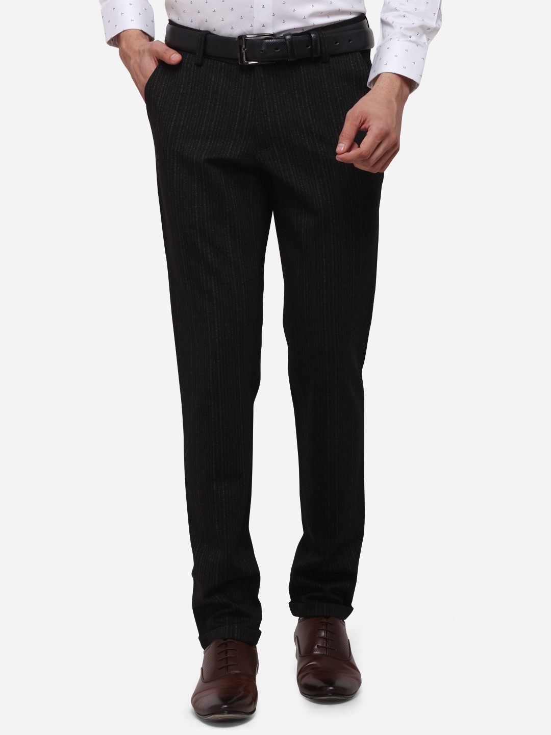 JB Studio | Black Striped Formal Trousers (TJBSS155/1,BLACK RED STRIPE)