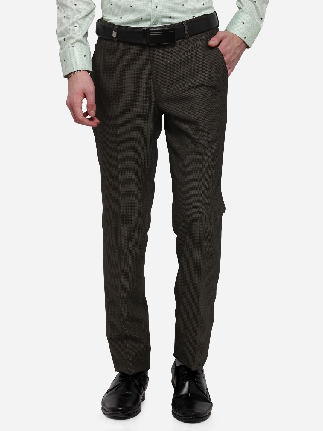 JB Studio | Green Solid Formal Trousers (TJBSS163/3,OLIVE SELF)