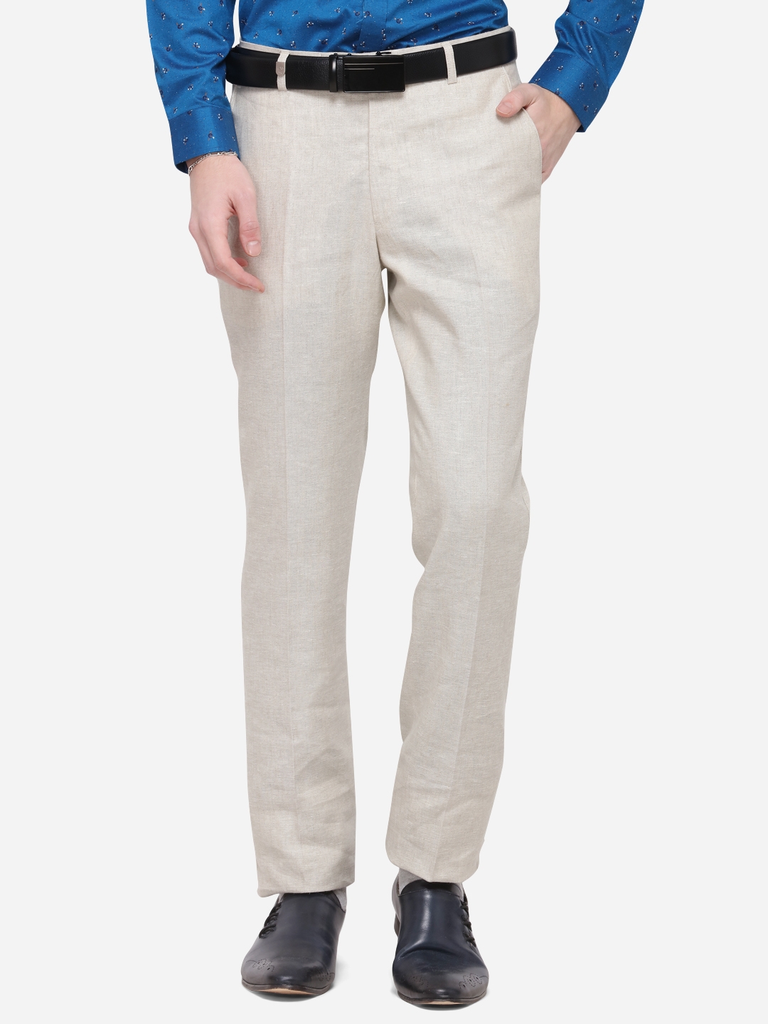JB Studio | White Solid Formal Trousers (TJBSS179/1,OUSTER WHT SELF)