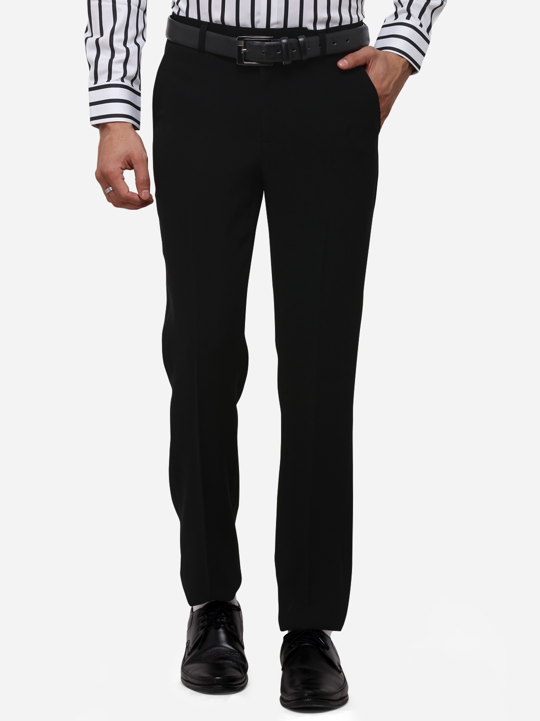 JB Studio | Black Solid Formal Trousers (TJBSS181/2,BLACK ROCHED)
