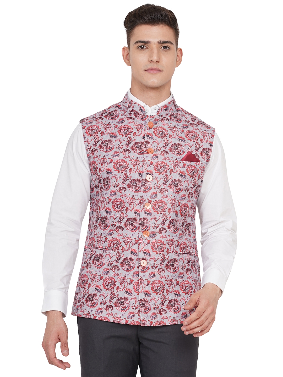 TFX 481-D GREY RED FLORAL PRINT