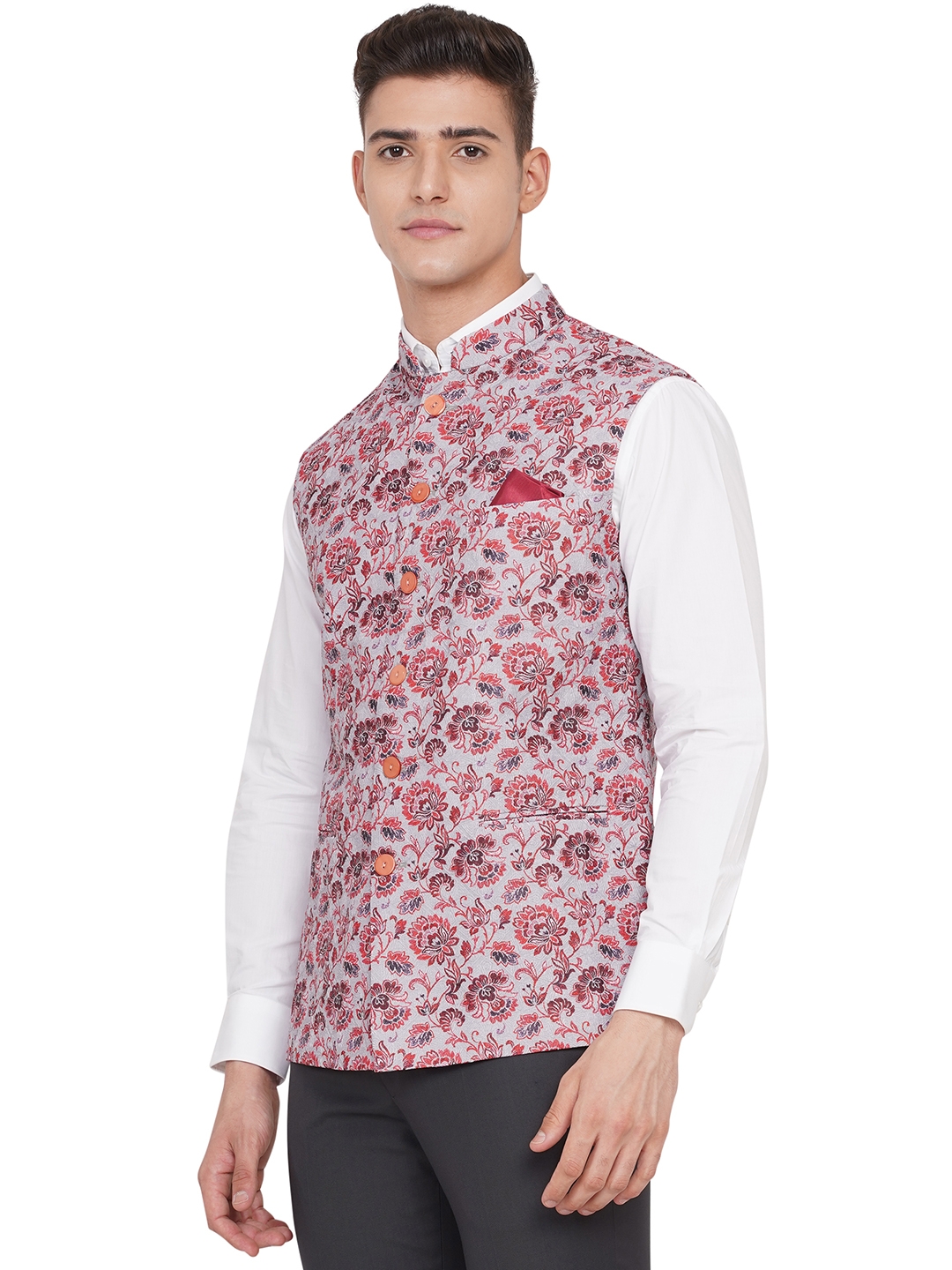 TFX 481-D GREY RED FLORAL PRINT