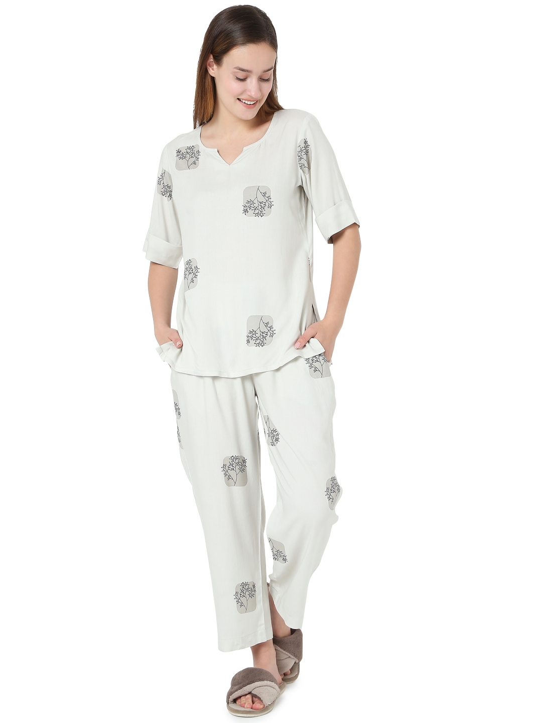 Smarty Pants | Smarty Pants women's cotton grey floral print night suit. 
