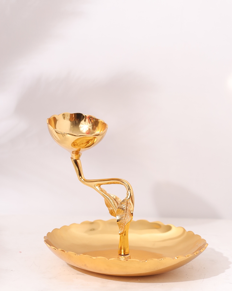 Order Happiness | Order Happiness Gold Metal Decorative Snacks 2 Tier Platter For Home Decor, Serving Platter, Gifting, Table Top Platter,