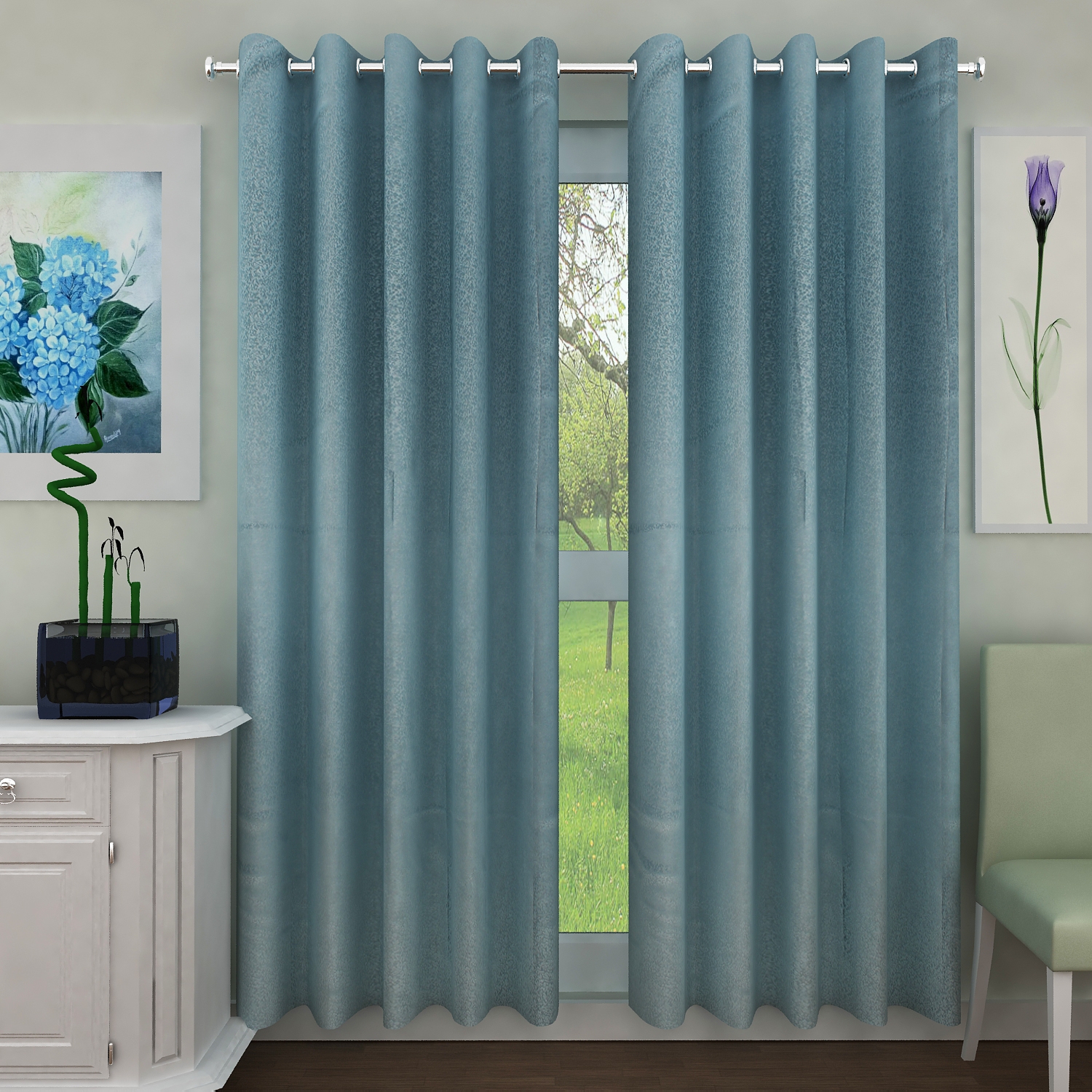 Sita Fabrics | Sita Fabrics Premium Polyester Printed Green Door Curtain - | Length- 108 Inch | Width- 30 Inch