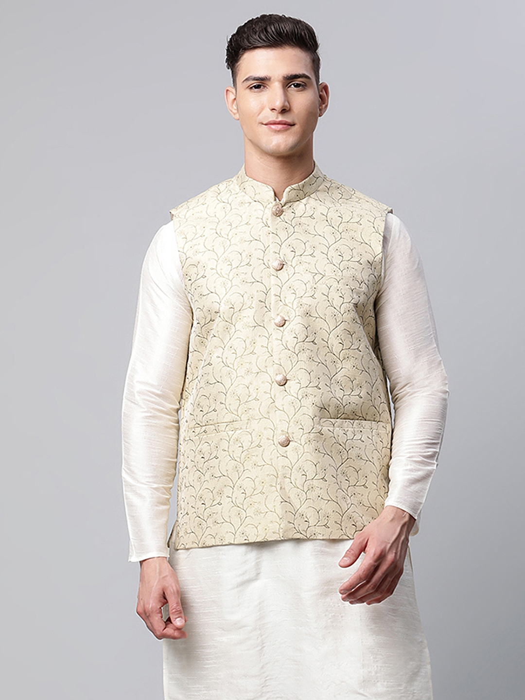 Jompers | Men's Printed textured Nehru Jacket
