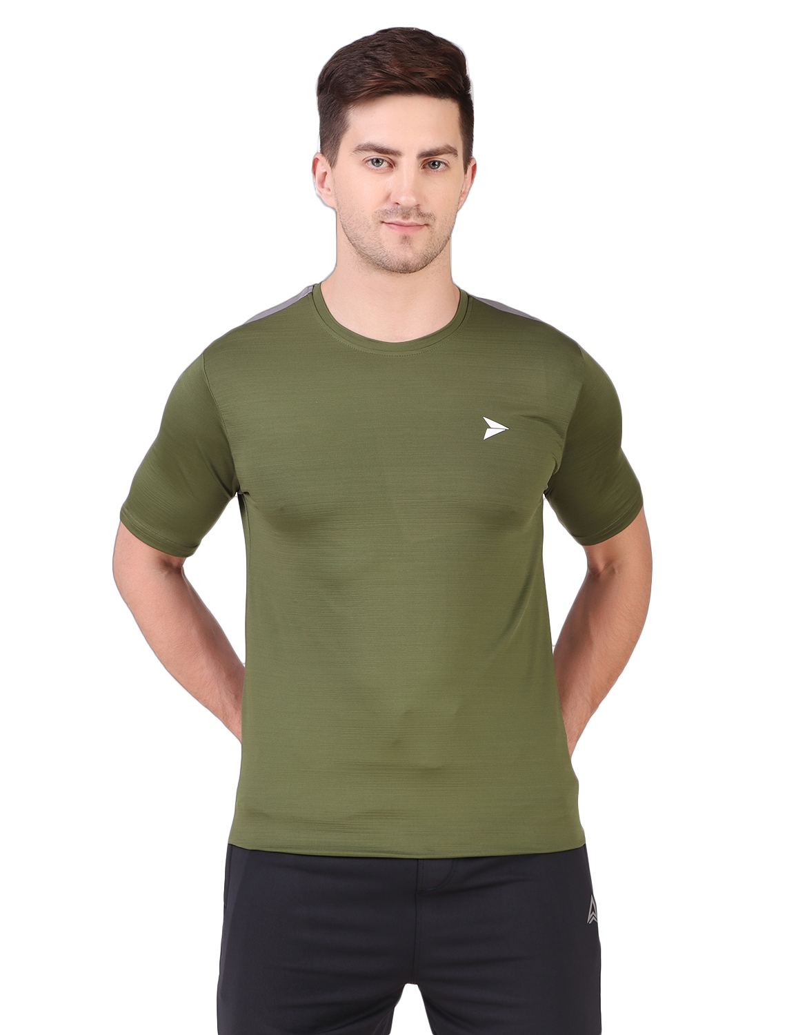 Fitinc Men's Round Neck Slimfit Gym & Active Sports Olive T-Shirt