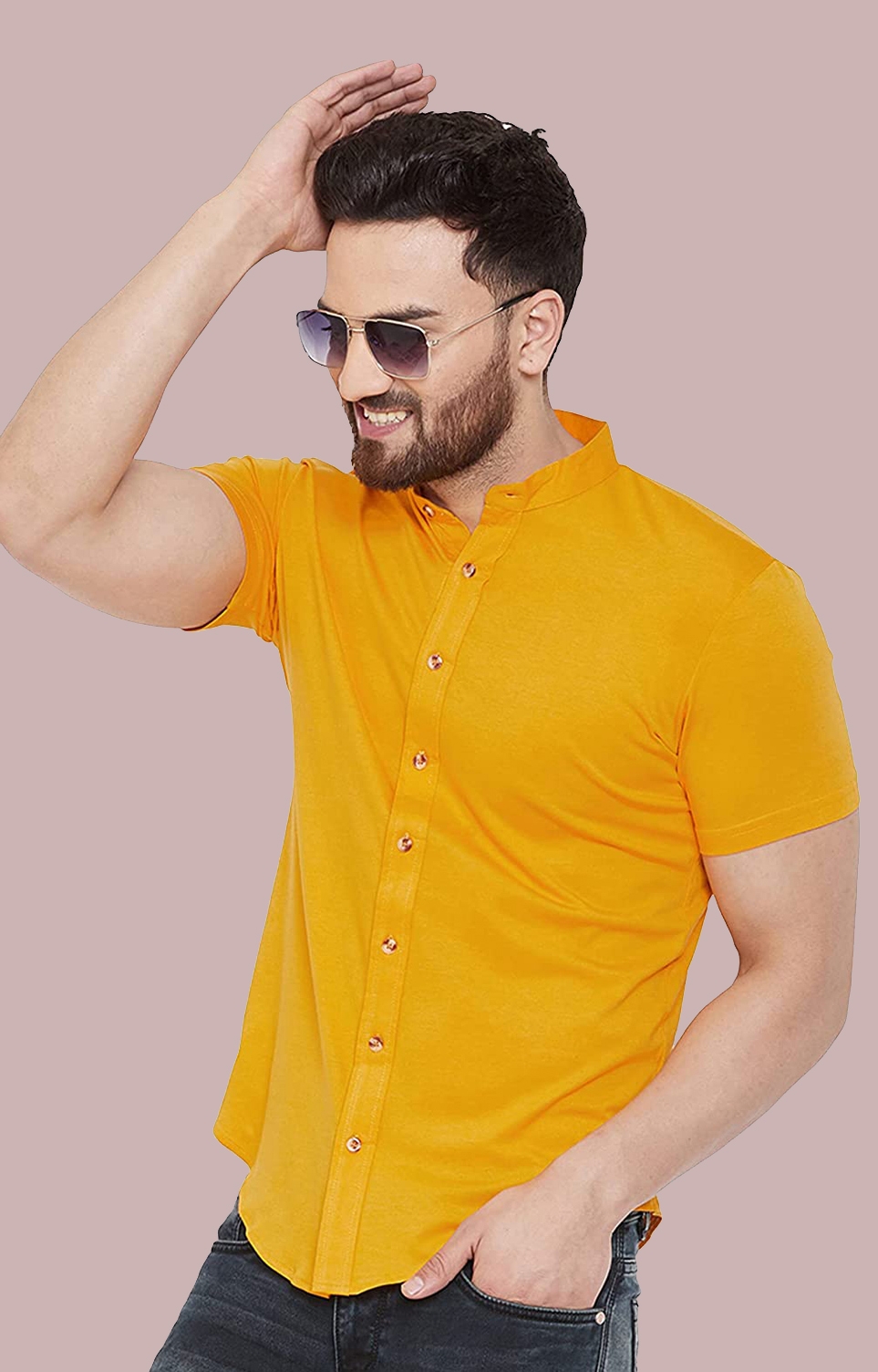 Diversify Men's Cotton Blend Mustard Casual Shirt