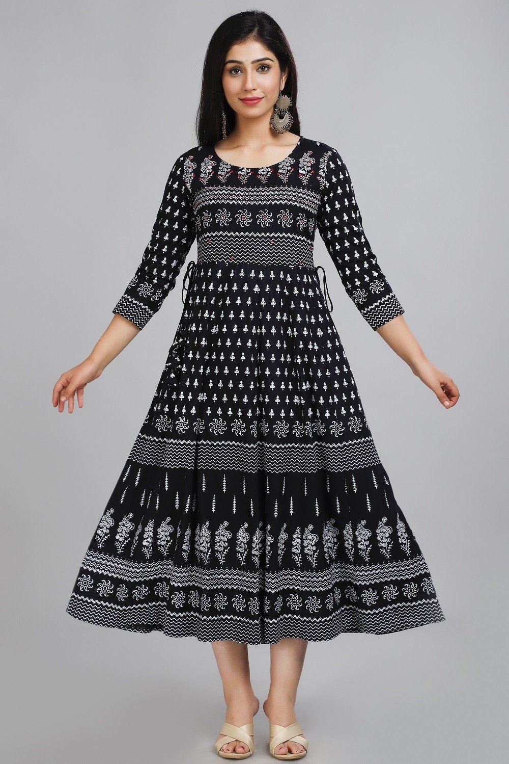 Kairab | Women's Rayon Embroidered and Hand Work Falred Ethnic Gown Kurti