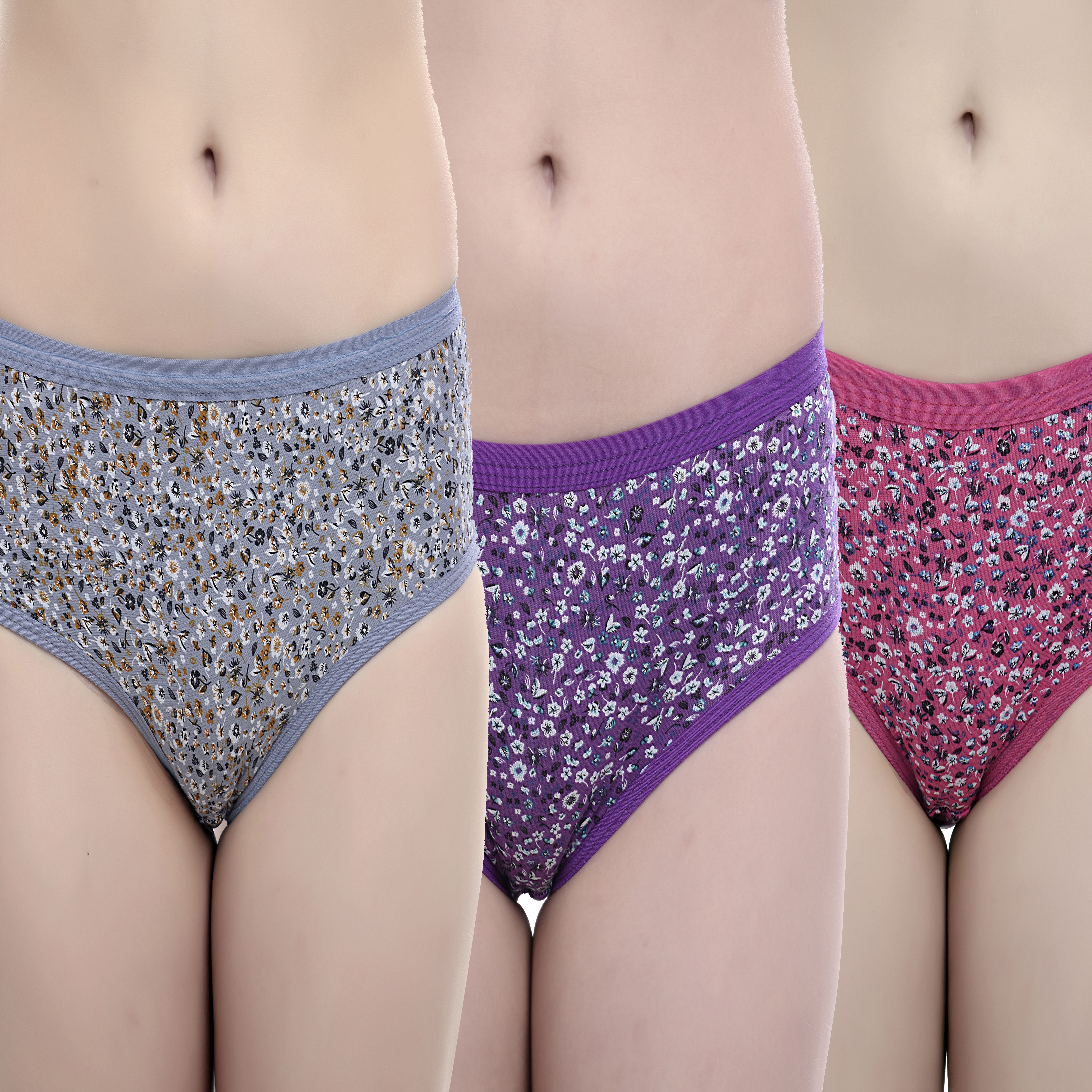 KAMMY FASHIONABLES | Kammy Fashionables Purple, Grey & Pink Colour Soft Cotton Printed Panties (Set of 3 Panties)