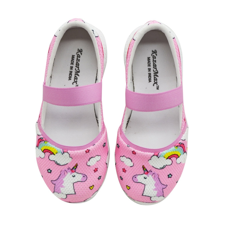 KazarMax Kids Girls Unicorn Rainbow Printed Ballerinas - Pink
