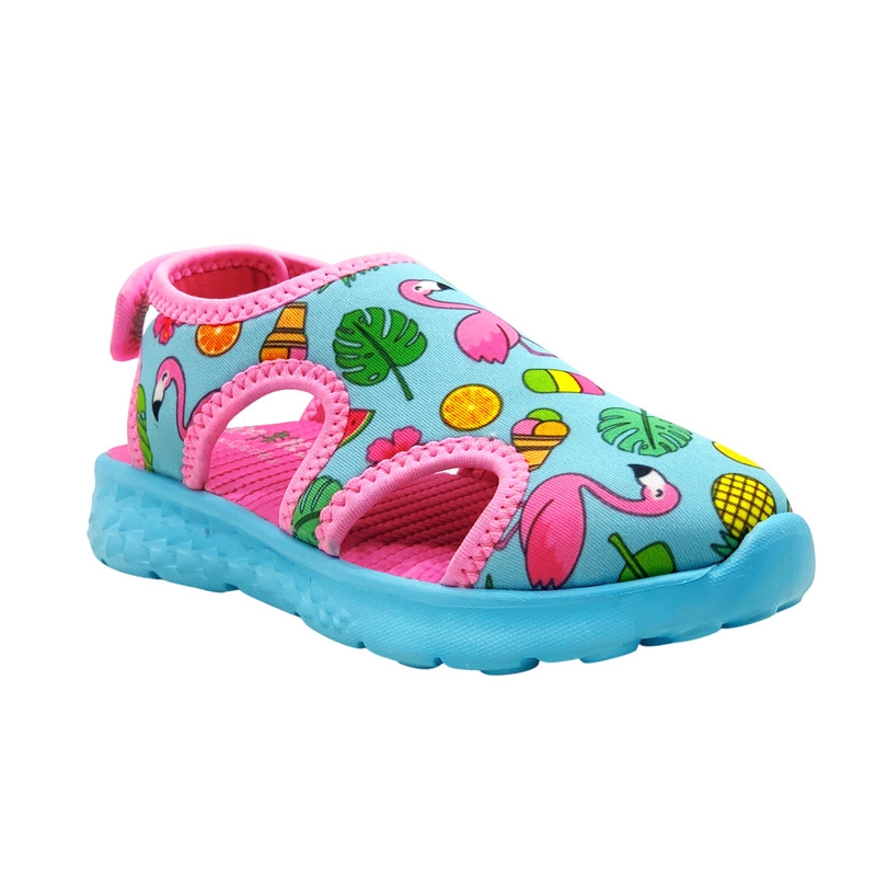KazarMax Flamingo & Leaf With Candy & Fruits Printed Sandals - Turquoise