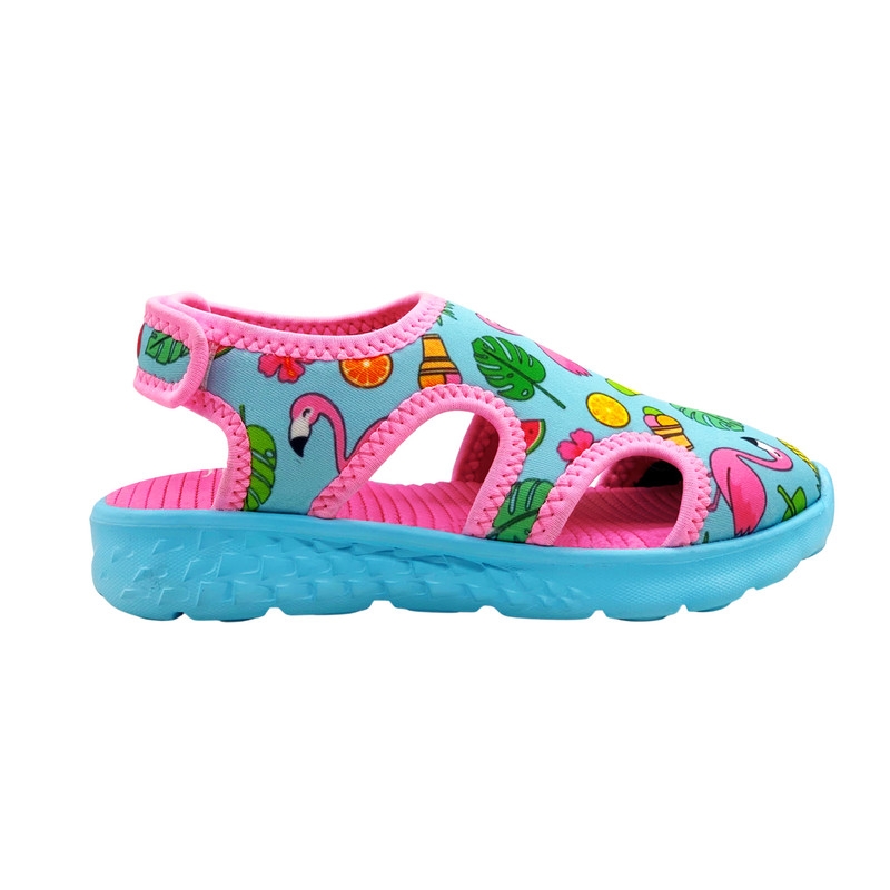 KazarMax Flamingo & Leaf With Candy & Fruits Printed Sandals - Turquoise