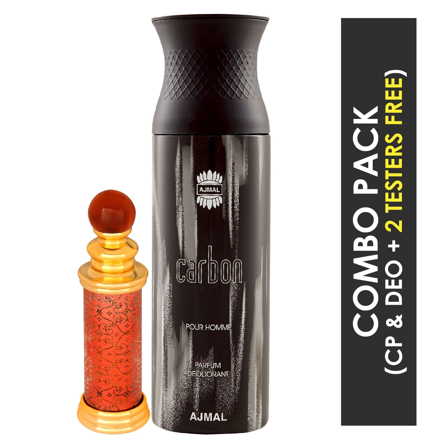 Ajmal | Ajmal Classic Oud Concentrated Perfume Oil Woody Oudh Alcohol-free Attar 10ml for Unisex and Carbon Homme Deodorant Citrus Spicy Fragrance 200ml for Men + 2 Parfum Testers FREE