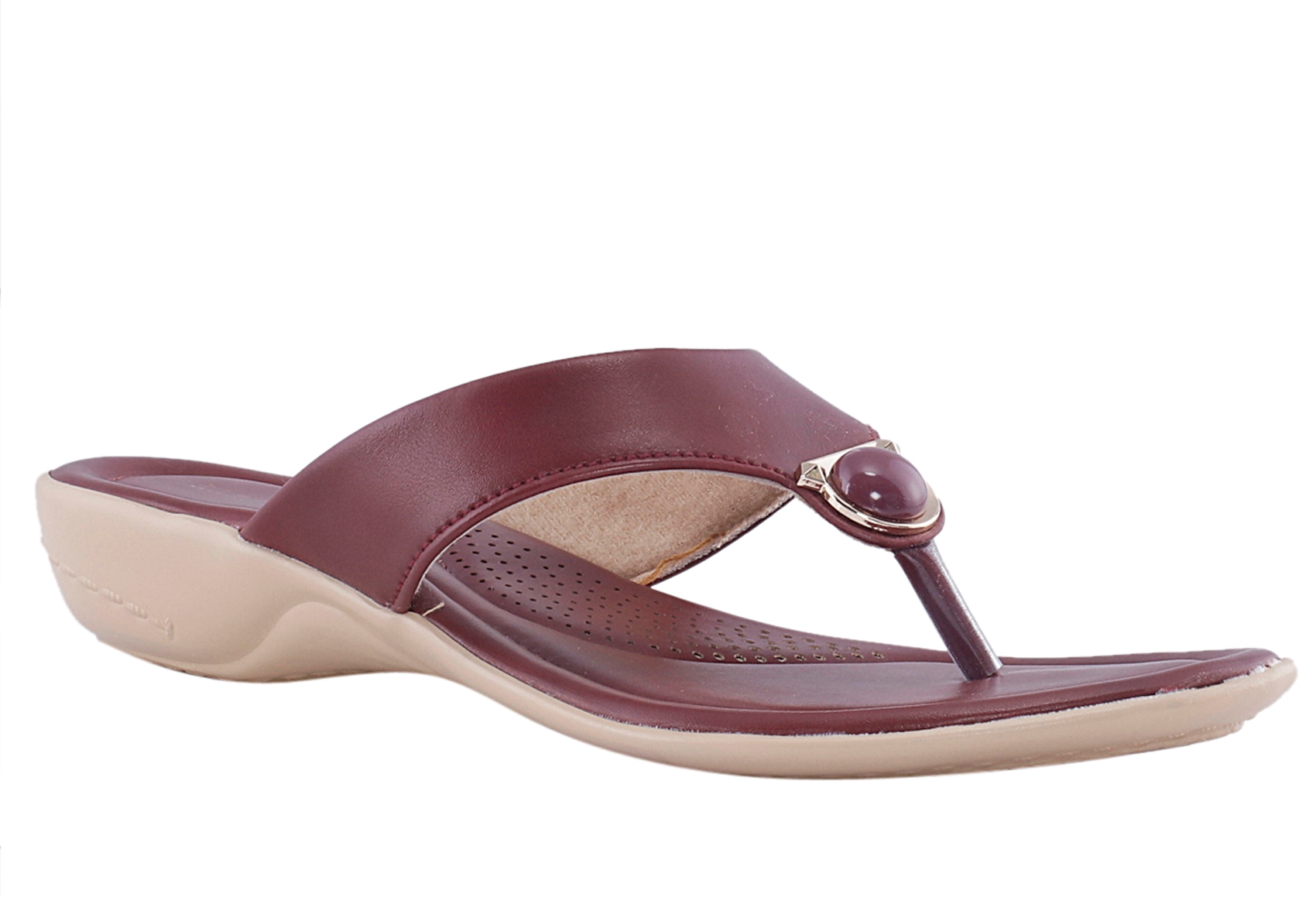 Khadim | Khadim's Synthetic Maroon Casual Flats Sandal For Women