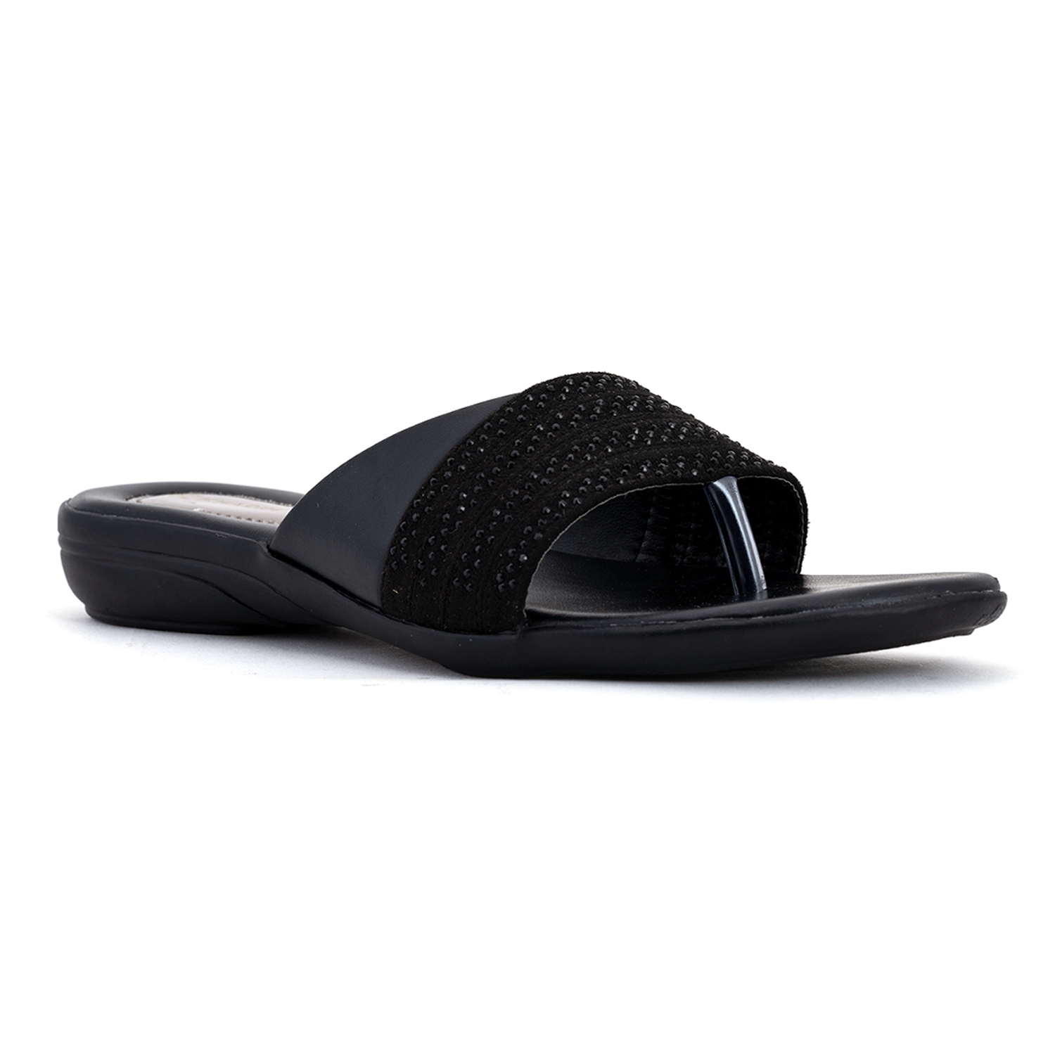 Khadim | Khadim Black Flat Slip On Sandal for Women