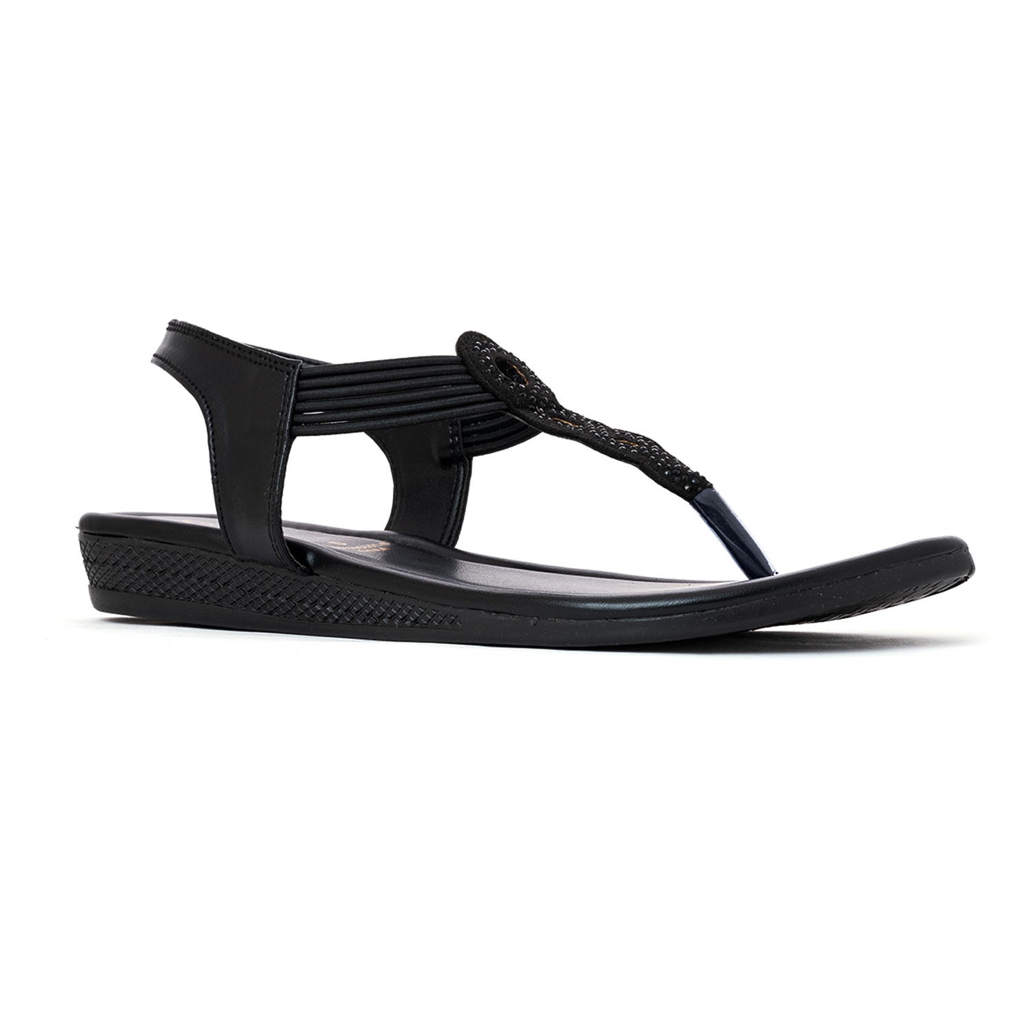 Khadim | Khadim's Synthetic PVC Sole Decorative Black Sandal For Women
