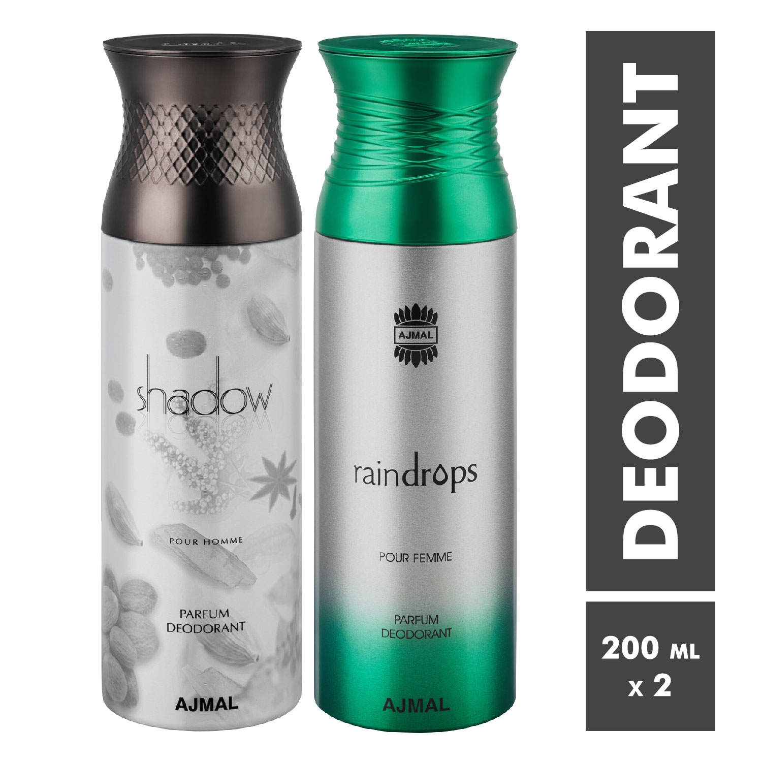 Ajmal | Shadow Homme and Raindrops Deodorant Spray - Pack of 2