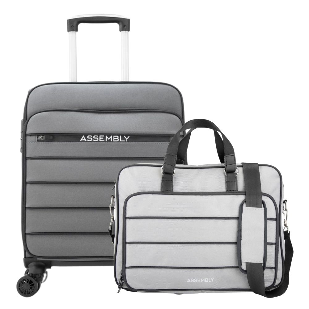 Assembly | Cabin Luggage Trolley with Laptop Bag | Premium Trolley Set|Grey