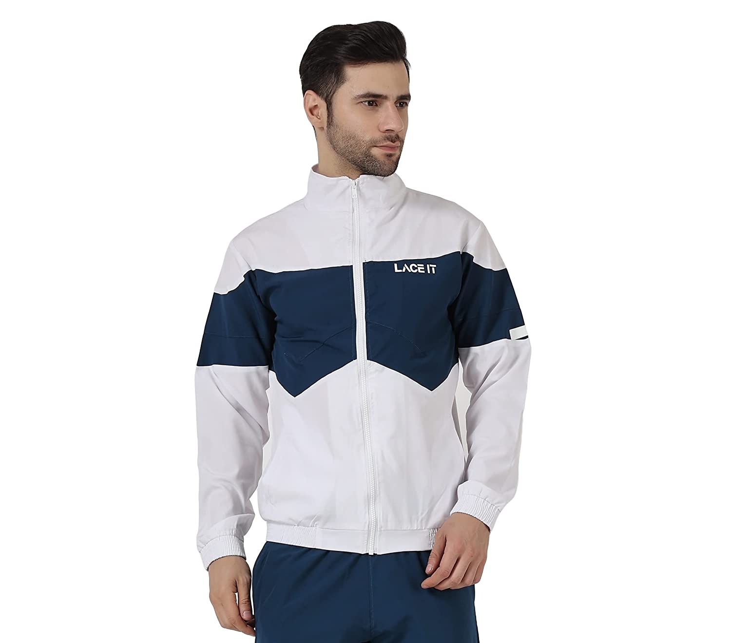LACE IT |  White Men's Lycra Jacket Full Sleeve with zipper pockets