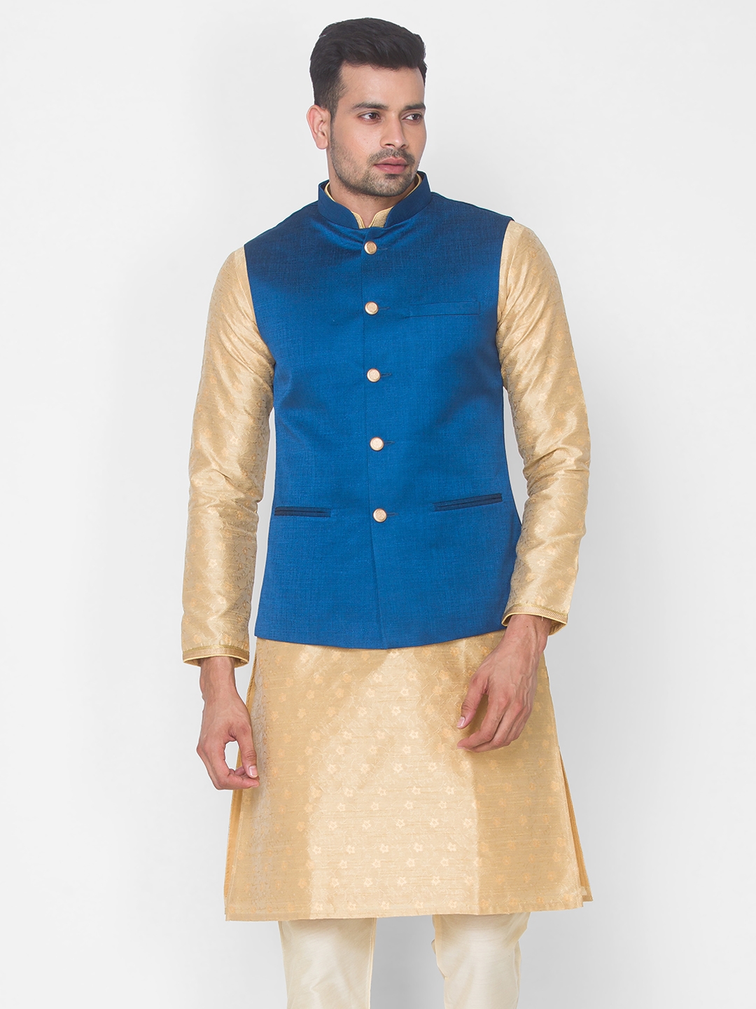 Ethnicity | Blue Solid sleeveless jacket