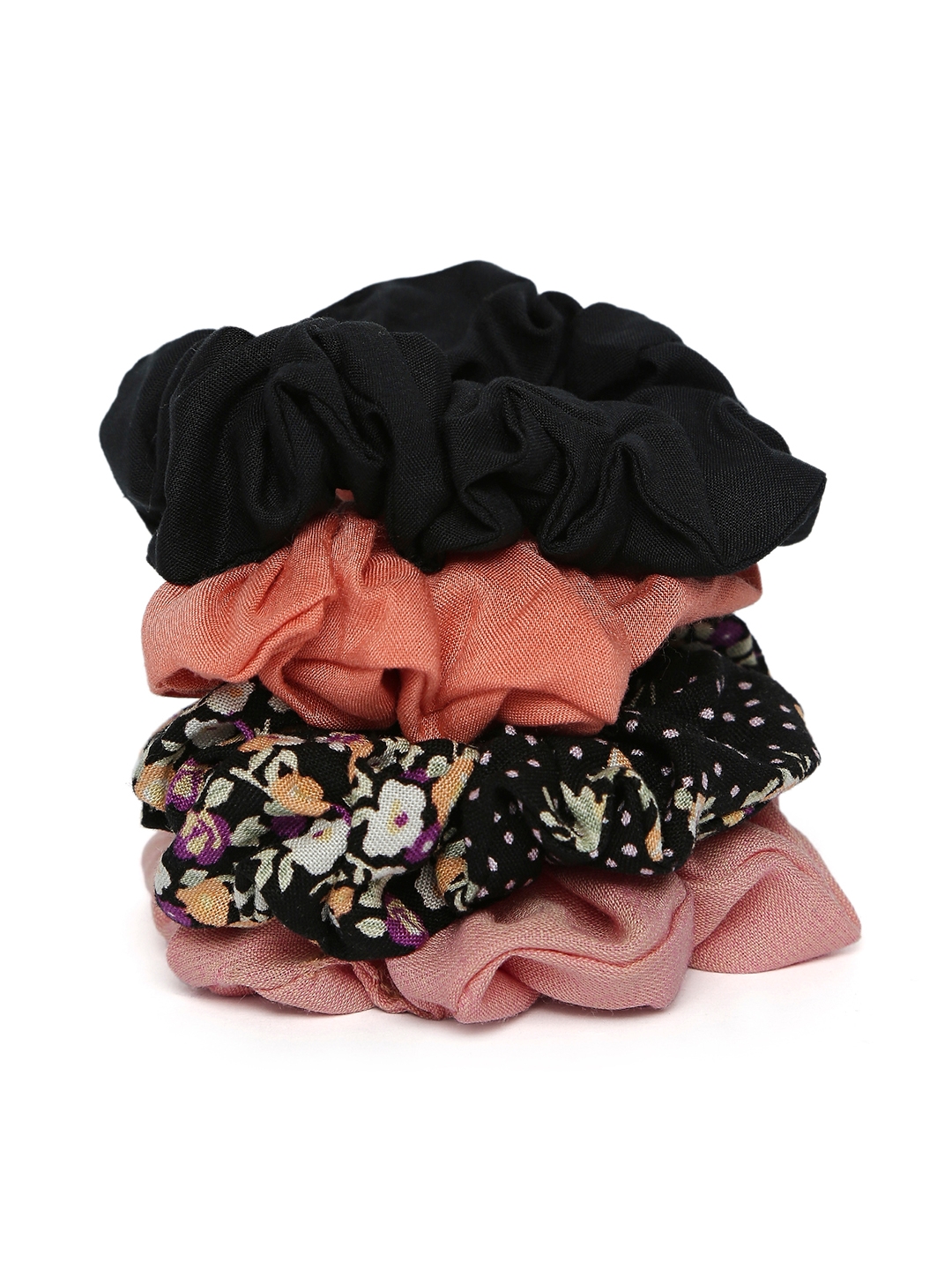 Lilly & sparkle | Lilly & Sparkle Peach And Black Combo Scrunchies Set Of 4