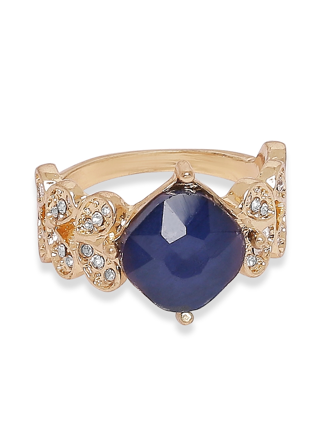 Lilly & sparkle | Lilly & Sparkle Gold Toned Blue Geometric Stone Studded Ring 
