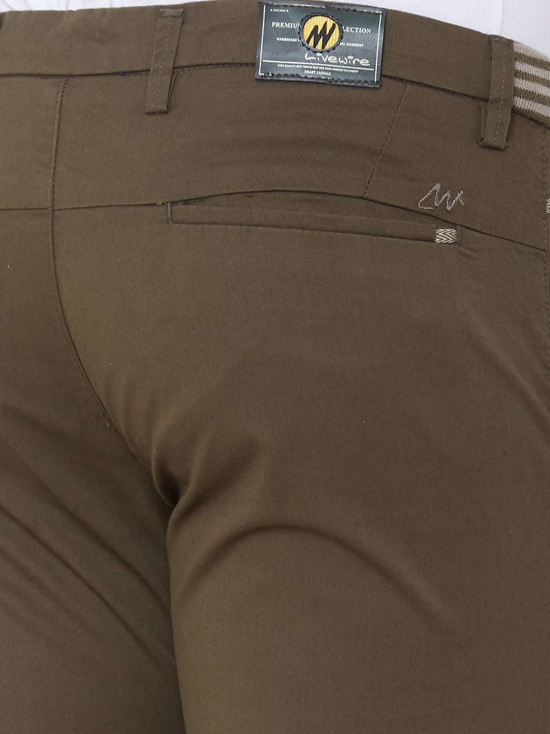 Livewire Men's Cotton Lycra Olive Slim Fit Solid Trouser
