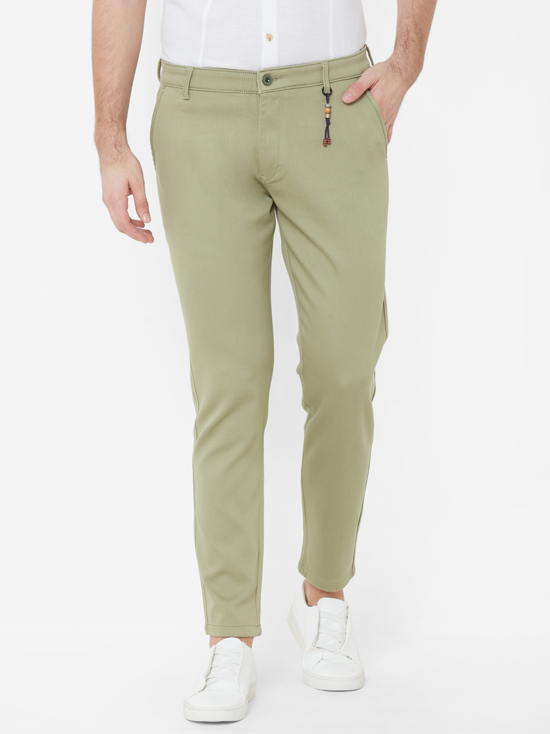 Livewire Men's Cotton Lycra Light Green Slim Fit Solid Trouser