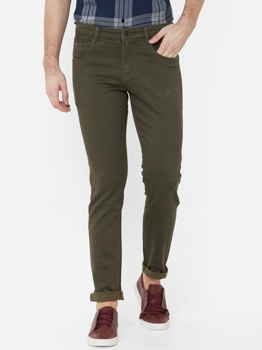 Livewire | Livewire Men's Cotton Lycra Olive Green Slim Fit Solid Trouser