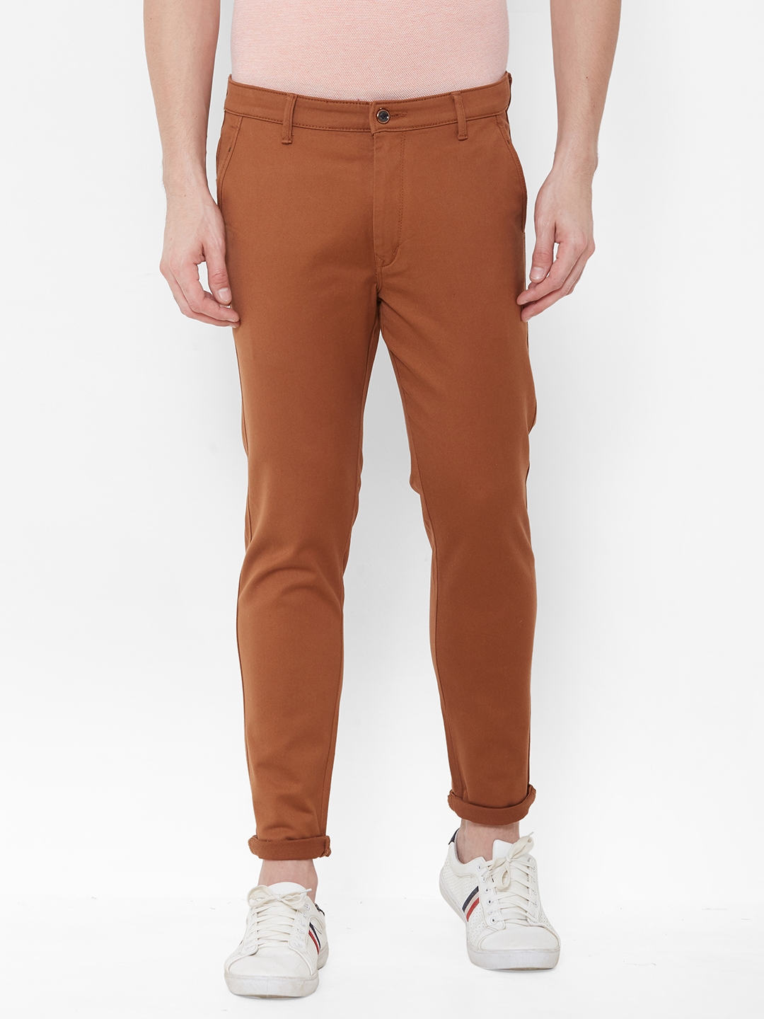 Livewire | Livewire Men's Cotton Lycra Rust Slim Fit Solid Trouser