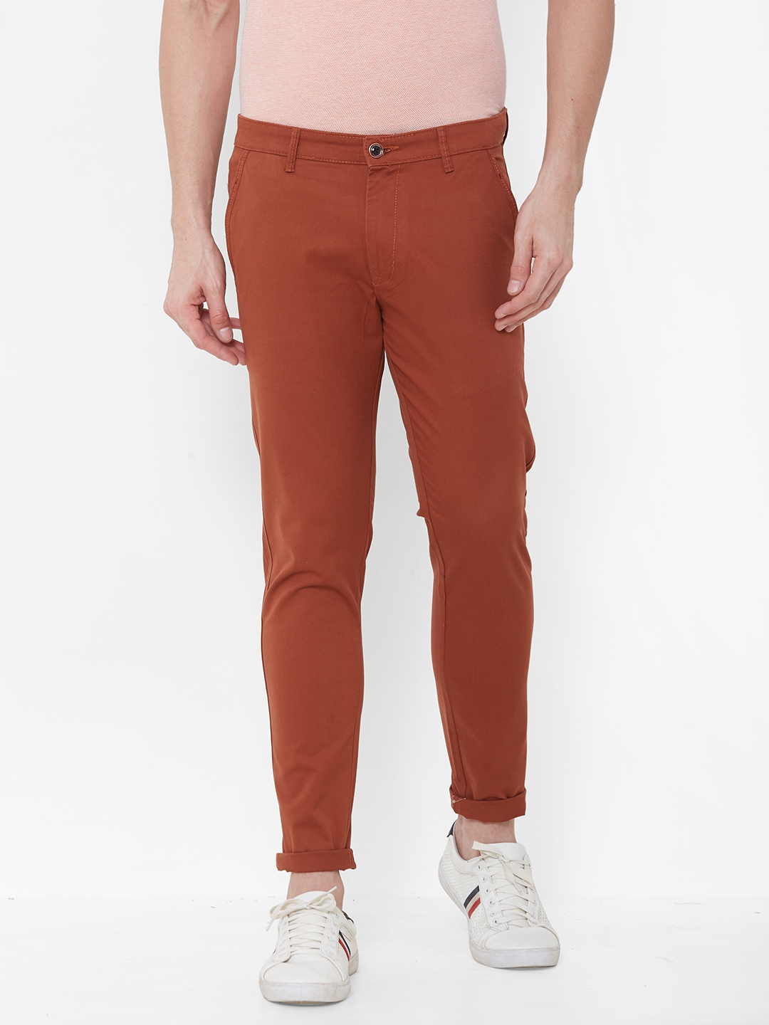 Livewire | Livewire Men's Cotton Lycra Rust Slim Fit Solid Trouser