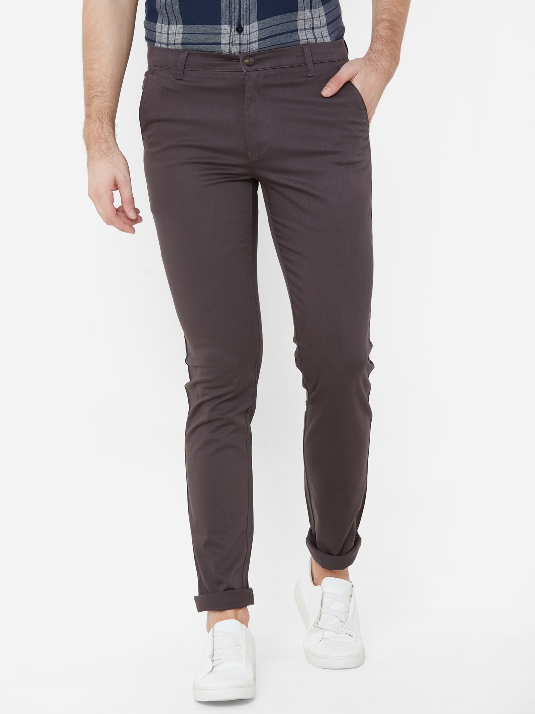Livewire | Livewire Men's Cotton Lycra Grey Slim Fit Solid Trouser