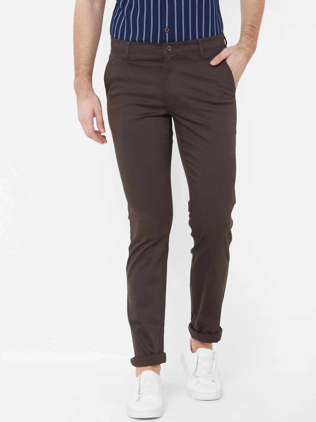 Livewire | Livewire Men's Cotton Lycra Brown Slim Fit Solid Trouser