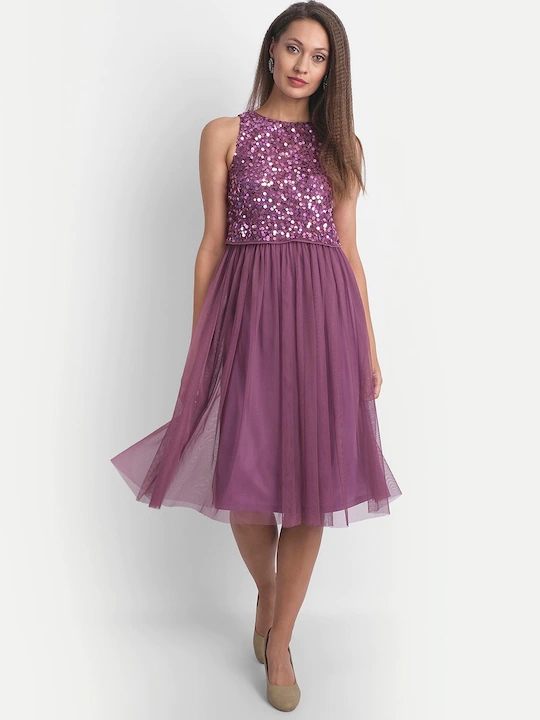 Elegant Fit and flare long dress hand embelleshed  with sequins