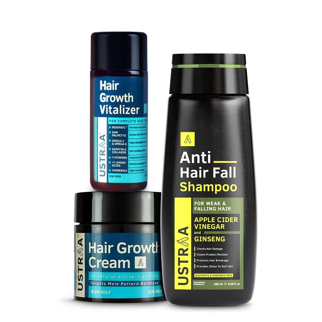 Ustraa | Anti Hair Fall Shampoo, Hair growth Vitalizer & Cream (Pack Of 3)