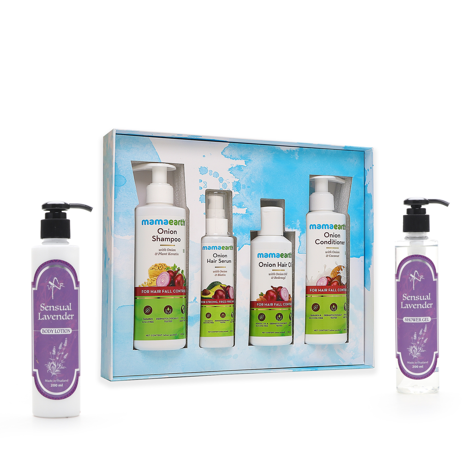 Mamaearth | Mamaearth Anti Hairfall Regimen Kit with UXR Sensual Lavender Body Wash 200ml & UXR Sensual Lavender Shower Gel 200ml