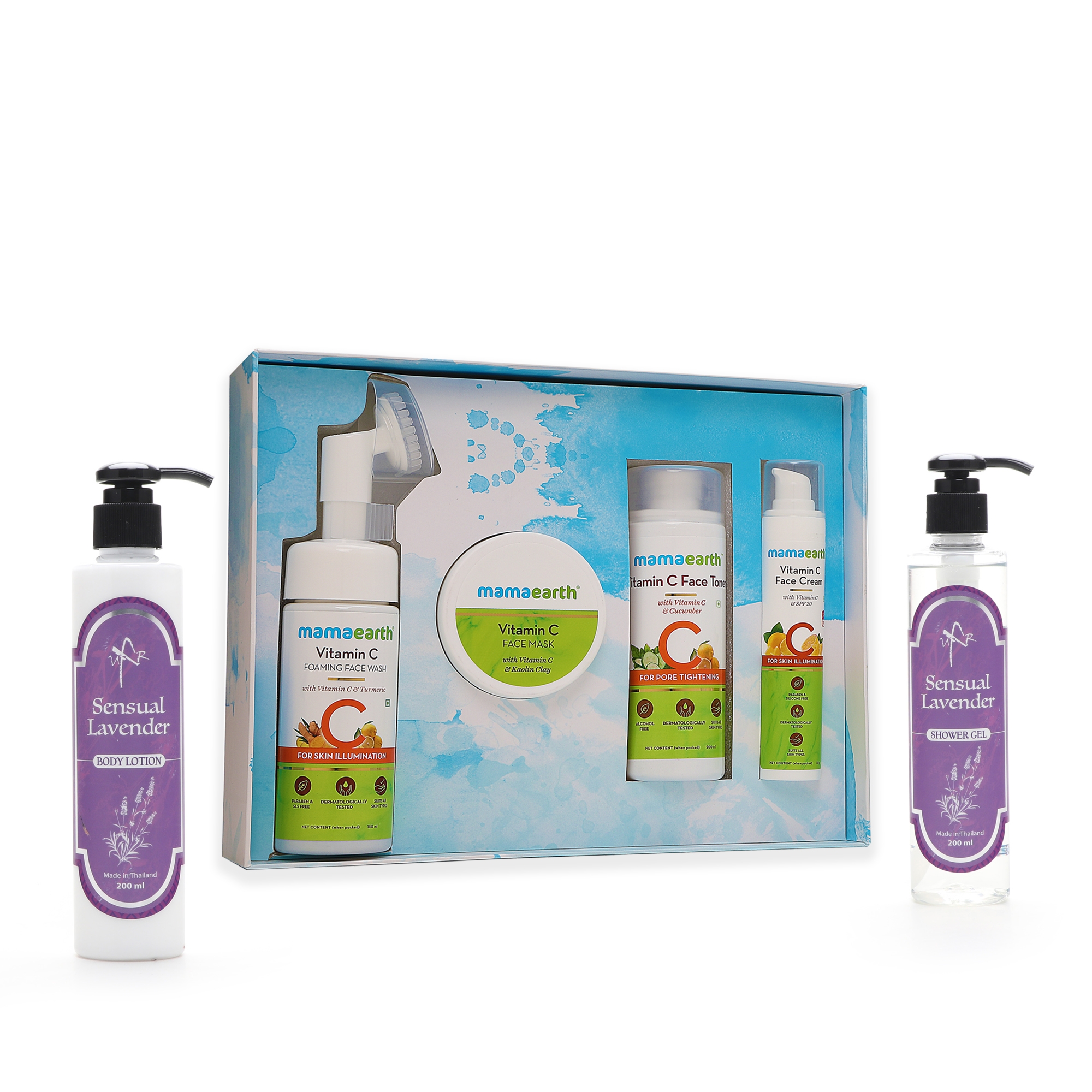 Mamaearth | Mamaearth Vitamin C Glow Kit with UXR Sensual Lavender Body Wash 200ml & UXR Sensual Lavender Shower Gel 200ml