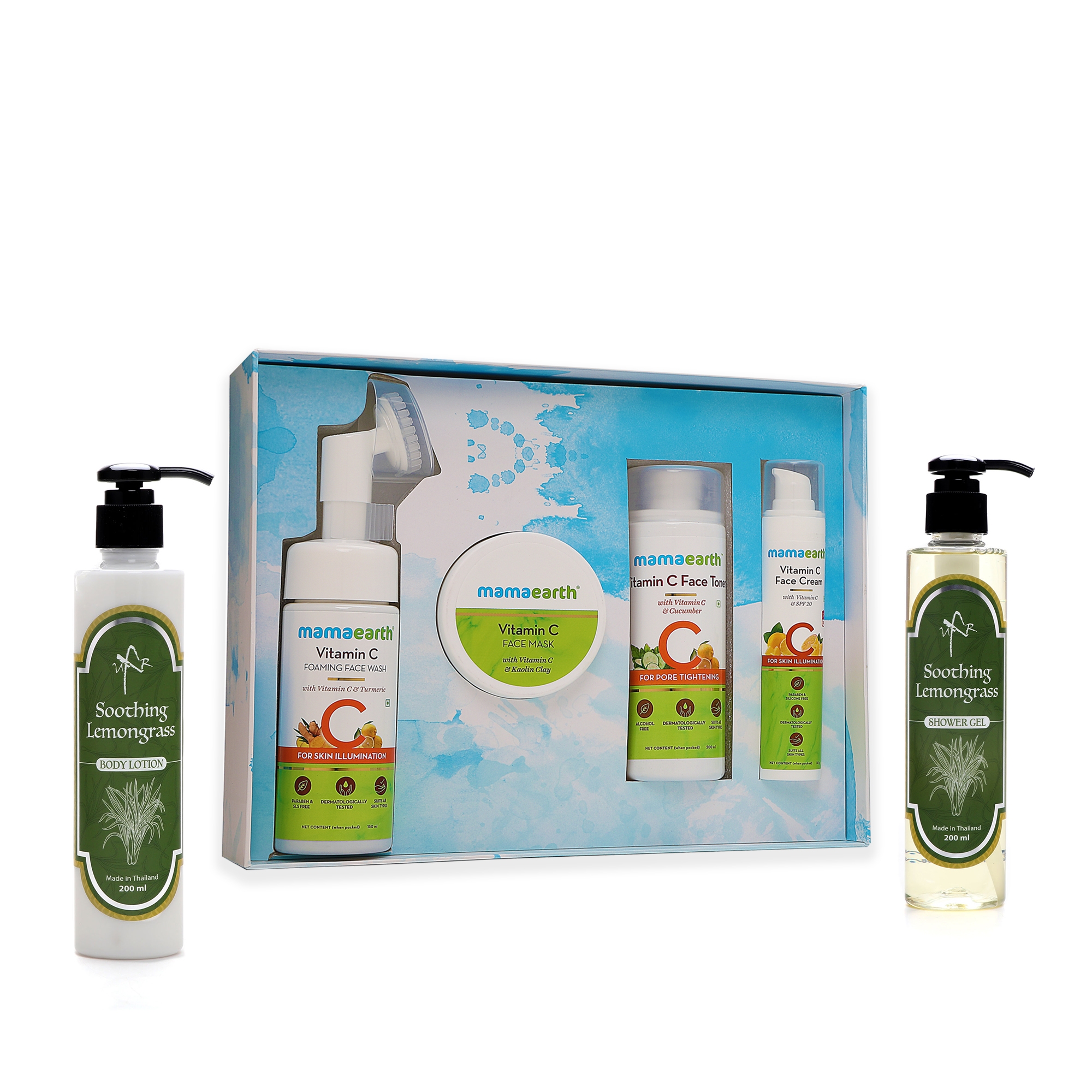 Mamaearth | Mamaearth Vitamin C Glow Kit with UXR Soothing Lemongrass Body Wash 200ml & Soothing Lemongrass Shower Gel 200ml