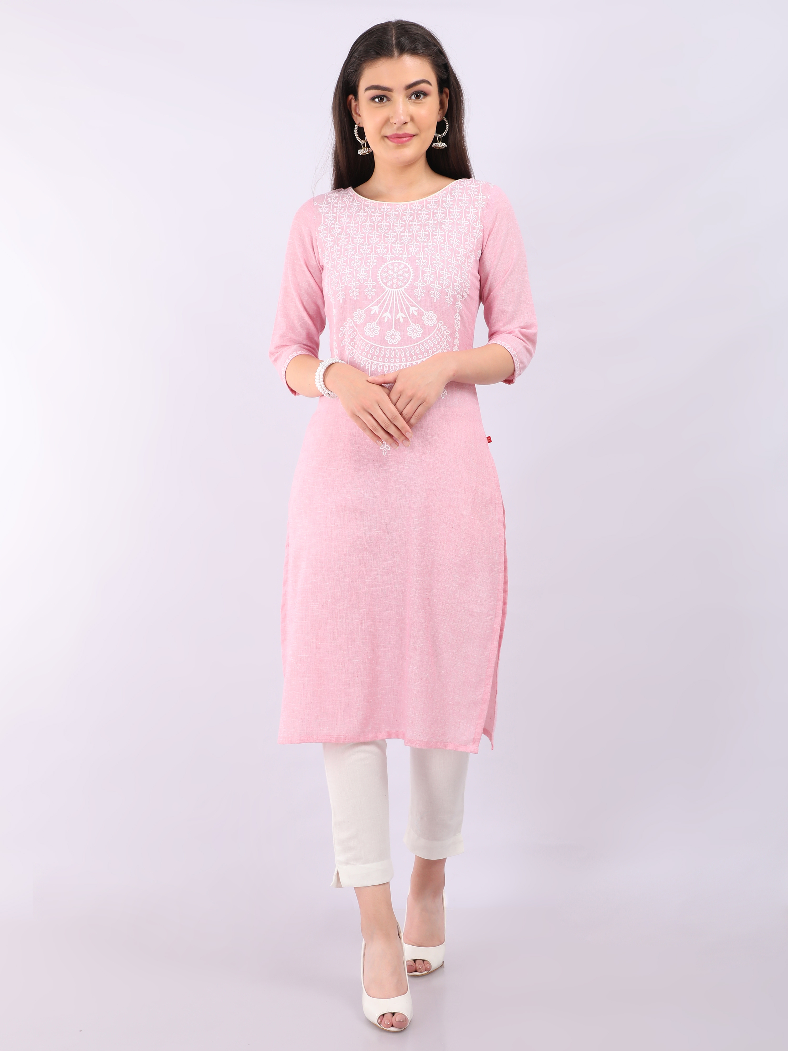 MARCIA | Women's pink Printed cotton Long Kurta